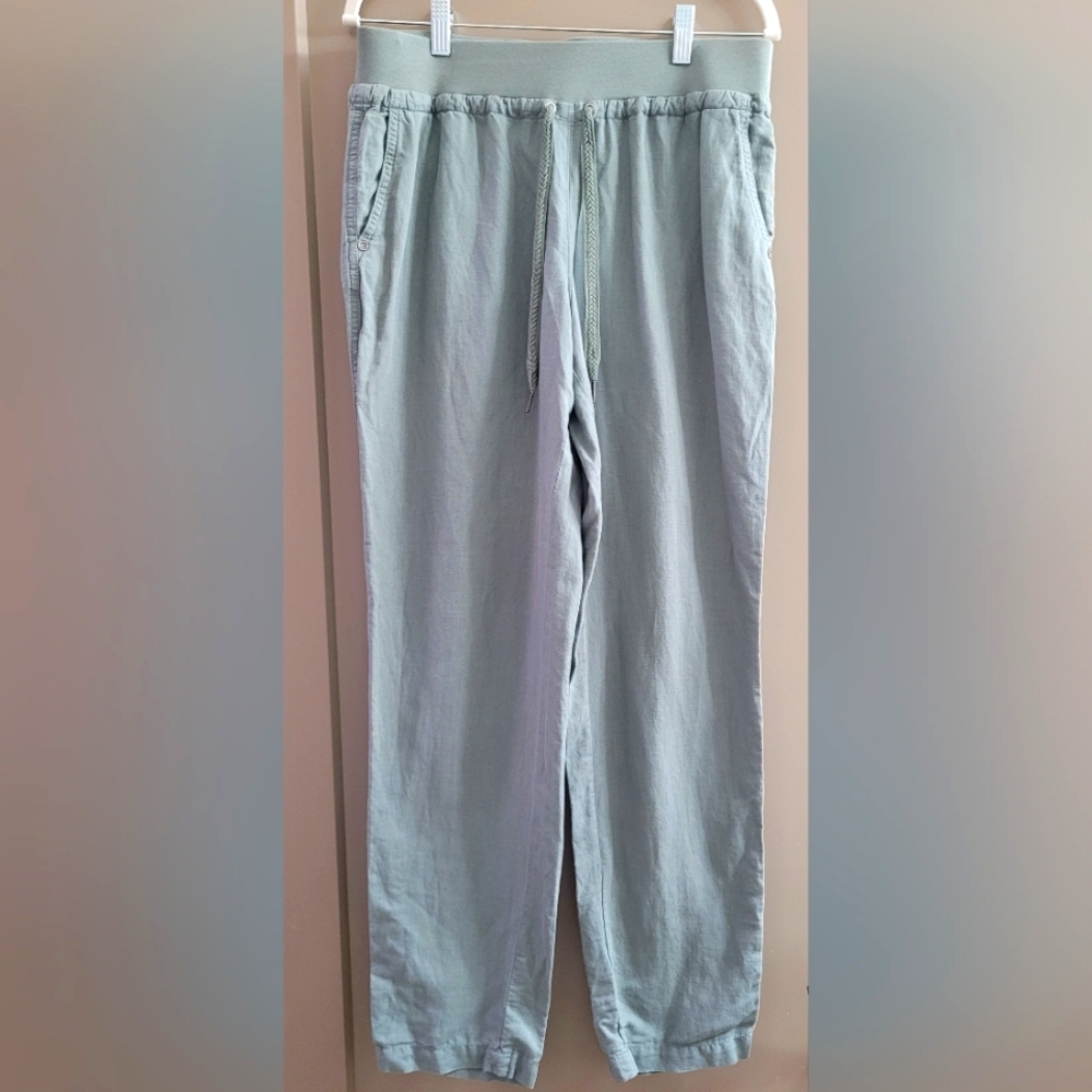 Olsen Fashion Lisa. Lightweight Linen-Cotton Drawstring Trouser In Sage.